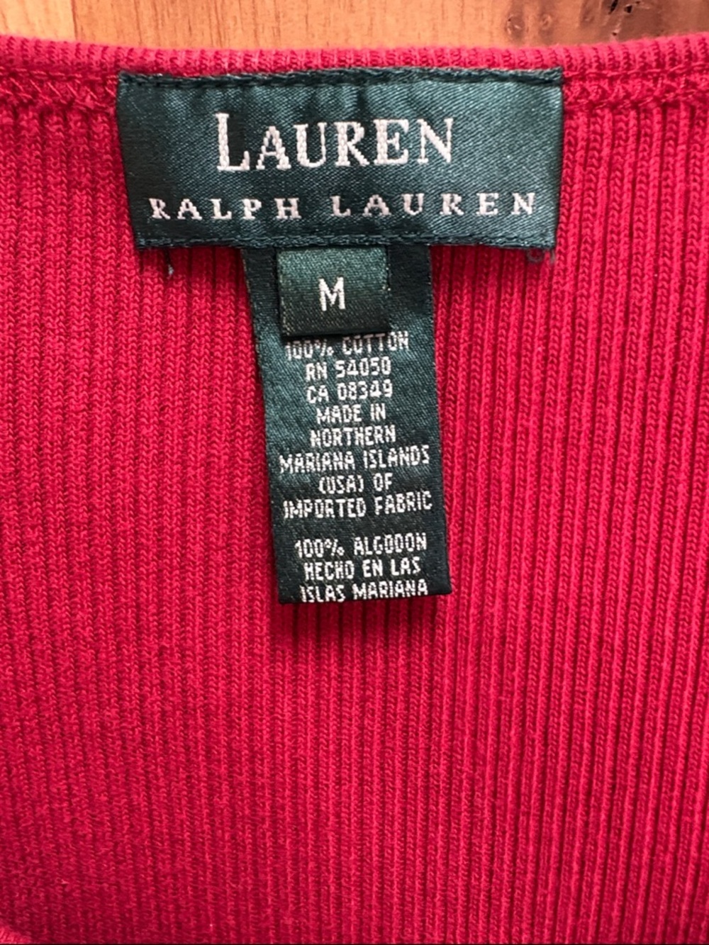 Lauren Ralph Lauren Red Ribbed Tank with Three-Button Placket - Picture 2 of 3